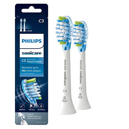 Philips Sonicare Genuine C3 Premium Plaque Control Replacement Toothbrush Heads, 2 Brush Heads, White, HX9042/65