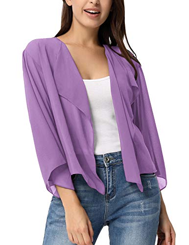 Women's Soft Chiffon Beach Cover Up Blouse Top Light Purple XL