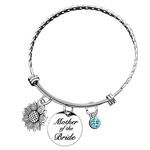 Sunflower bracelet Mom Mother Bangle Personalized Birthstone Mother of the Bride Gift Initial Silver bangle (Mother of the Bride Bangle 1)