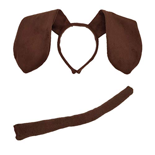 Feacole Animal Dog Long Ears Headband and Tail - Puppy Pooch Costume Accessory -Ears and Tail Set - Headband Ears