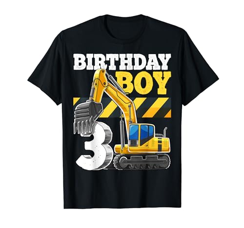 Birthday Boy 3rd Birthday Excavator Construction Vehicle T-Shirt