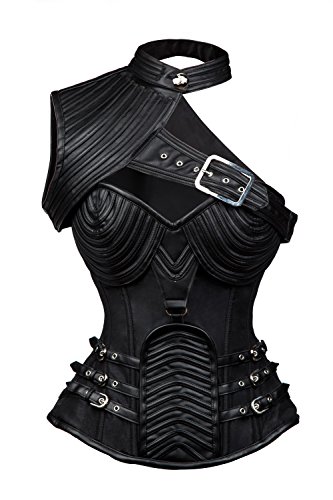 Charmian Women's Steampunk Gothic Heavy Strong Steel Boned Corset with Zipper Black 4X-Large