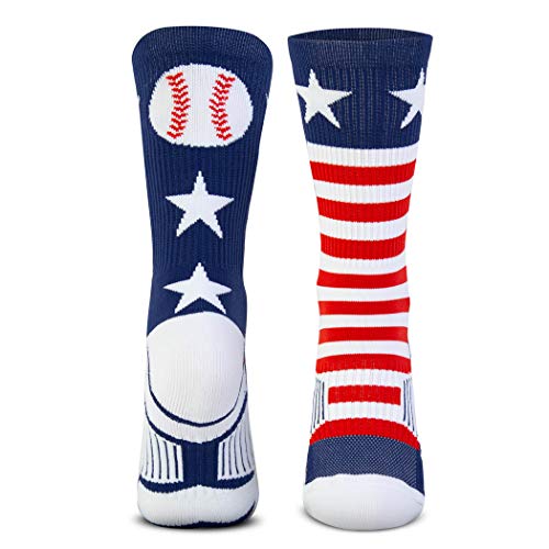 ChalkTalkSPORTS Baseball Youth Woven Mid-Calf Woven Socks | USA | Red & White & Blue