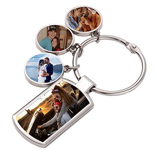 Colorful Four Photos Personalized Custom Keychain, Llaveros Personalizados Picture Key Chains Memorial Gifts for Family Lover