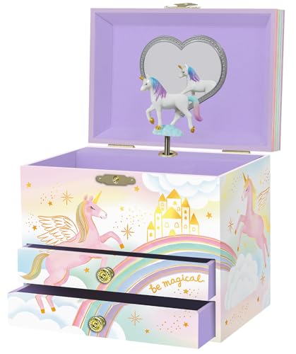 Musical Unicorn Jewelry Box for Girls - Kids Music Box with Spinning Unicorn, Unicorn Birthday Gifts for Little Girls, Jewelry Boxes, 6.8 x 5.3 x 6 in - Ages 3-10