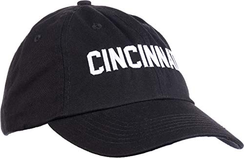 Ann Arbor T-shirt Co. Cincinnati | Classic Retro Red Black Blue Ohio City Pride Newport Fan Men's or Women's Dad Hat Cap - Black