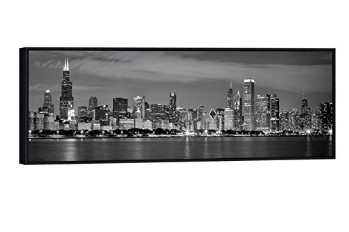 Wieco Art Framed Wall Art Chicago City Center Skyline Black and White Wall Decor Canvas Prints Modern Cityscape Wall Decorations for Living Room Pictures for Bedroom Decorations