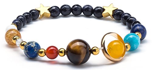 Fesciory Women Solar System Bracelet Universe Galaxy The Eight Planets Guardian Star Natural Stone Beads Bracelet Bangle For Men(Blue Sandstone(Stretch))