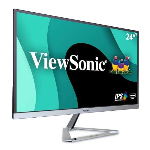 ViewSonic VX2476-SMHD 24 Inch 1080p Widescreen IPS Monitor with Ultra-Thin Bezels, HDMI and DisplayPort, Black/Silver