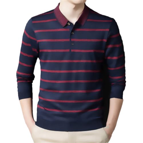Cotton Mens Polo Shirts Long Sleeve Autumn Striped Collared Shirt for Male Loose Fit Slim Polo Shirt Tops