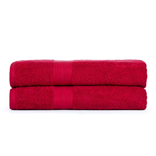 Ample Decor Bathroom Hand Towel 18 X 28 Inch 600 GSM 100% Cotton, Premium Soft Absorbent - 2 Pcs - Red