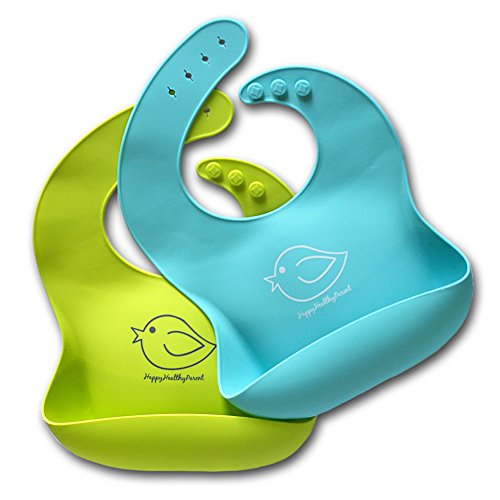 Happy Healthy Parent Silicone Baby Bibs Easily Wipe Clean - Comfortable Soft Waterproof Bib Keeps Stains Off, Set of 2 Colors (Turquoise/Lime Green)
