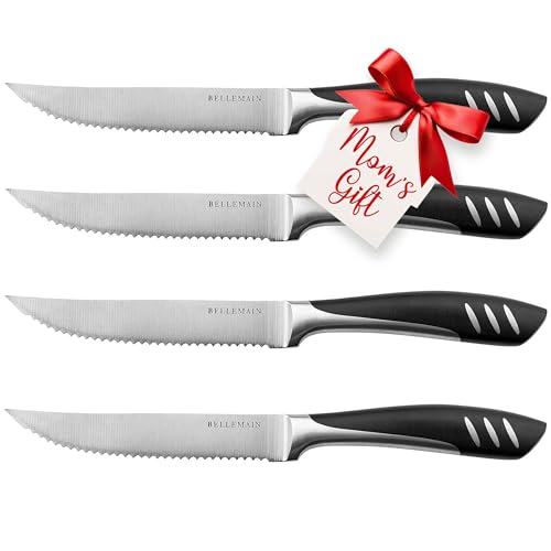 Bellemain Premium Steak Knives Set of 4, Kitchen Knife Sets with Steel Blades for Precise Cutting, Lightweight Steak Knife Set Stainless Steel & Durable, Serrated Steak Knives Dishwasher Safe