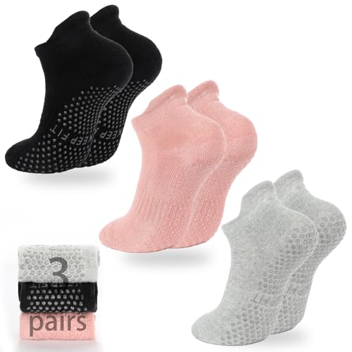 loudashuaiqi Yoga Accessories Pilates Socks Non Slip Barre Socks for Women (Grey/Black/Pink)