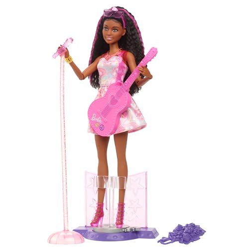Barbie 65th Anniversary Doll & 10 Accessories, Pop Star Set with Brunette Singer Doll, Stage with Moving Feature & More