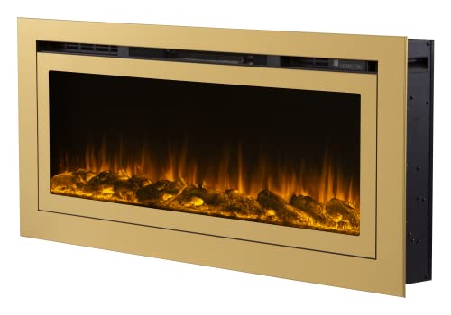 Touchstone Sideline Deluxe -Gold Smart Electric Fireplace- 50 Inch Wide- Alexa/WiFi-Enabled- in Wall Recessed- 5 Flame Settings- 9 Flame Colors- 1500W Heater- Log & Crystal Options- 86275