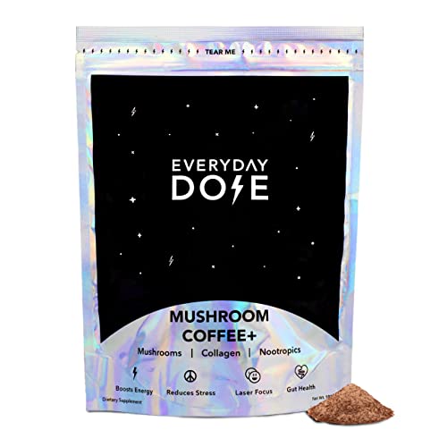 The Mushroom Latte by Everyday Dose Premium Coffee Extract with Grass-Fed Collagen, Chaga, Lions Mane & L-Theanine for better Focus, Energy, Digestion and Immunity 30 Servings of Mushroom Coffee