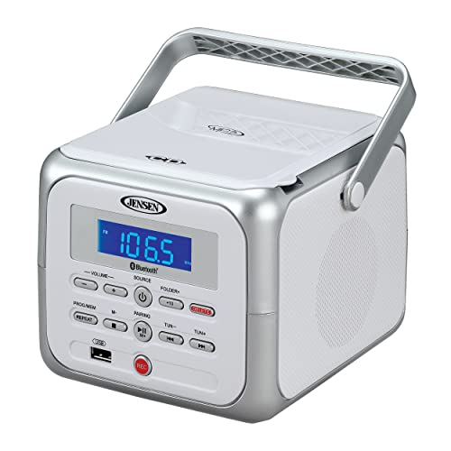 Jensen CD-660 Portable Stereo CD Player Boombox with Bluetooth | FM Radio | USB | Aux-in Headphone Jack | CD-R/RW MP3 Playback | (Platinum Silver)