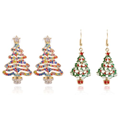 Christmas Tree Earrings Christmas Earrings Dangle for Women Zircon Christmas Tree Earrings Xmas Earrings Gift for Girls (Style B:Colorfu lChristmas Tree Earrings)