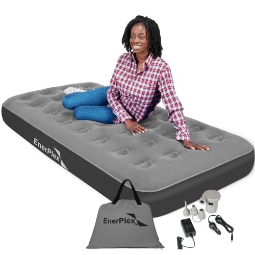 EnerPlex Camping Air Mattress with Built in Pump - Twin Blow Up Mattress for Travel & Guests - Portable Bed for Adults and Kids - Grey