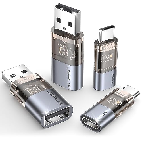 JSAUX USB Data Blocker & USB C Data Blocker (4-Pack), Transparent USB-A to USB-A & USB-C to USB-C Data Blocker Only for Charge, Protect Against Juice Jacking, Refuse Hacking Provide Safe Charging