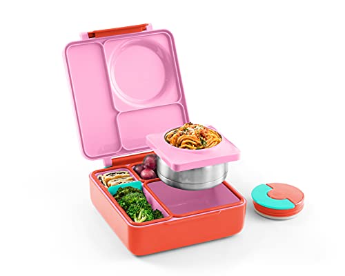 OmieBox Bento Box for Kids - Insulated with Leak Proof Thermos Food Jar - 3 Compartments, Two Temperature Zones (Single) (Packaging May Vary)