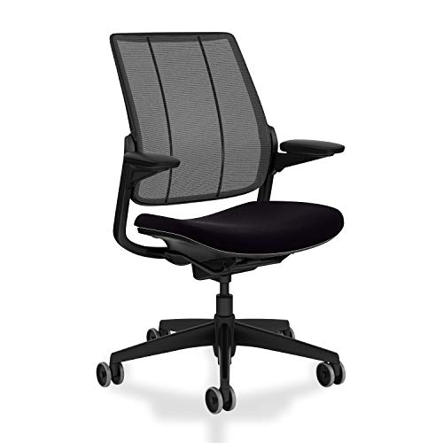 Humanscale Diffrient Smart Chair | Monofilament Black Mesh Back and Corde 4 Black Seat | Black Frame with Black Trim | Height-Adjustable Duron Arms | Standard Foam Seat, 3' Carpet Casters, 5' Cylinder