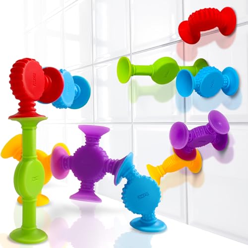 BUNMO Textured Suction Bath Toys | Connect, Build, Create | No Mold Bath Toy | Hours of Fun & Creativity | Fine Motor Skills | Stimulating & Addictive Sensory Suction Toy | No Hole Bath Toy | 10 Pack