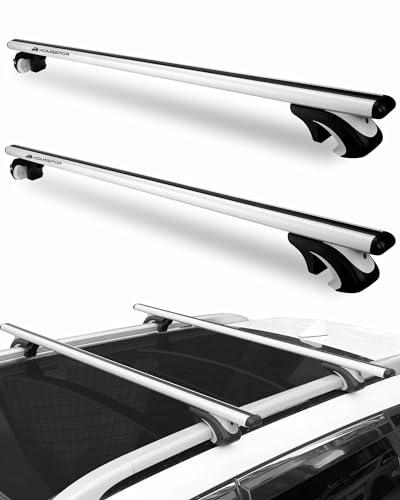 Komsepor Car Roof Rack Cross Bars 55” Thick Aluminum Crossbars Universal Roof Rack Adjustable Roof Cross Bars with 200 lbs Load Capacity Fits Most Vehicles with Existing Raised Side Rails with Gap