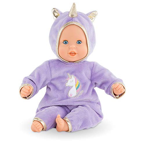 Corolle Bébé Calin Unicorn Boy Baby Doll - 12' Soft Body Doll with Purple Hooded Outfit, Sleeping Eyes Open and Close, Vanilla-Scented, for Ages 18 Months and up