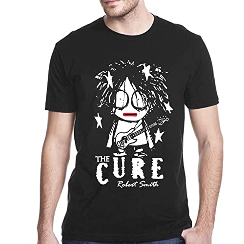 Crew Neck Short Sleeve Smith Cotton Tees Mens Cure Casual T-Shirt Black