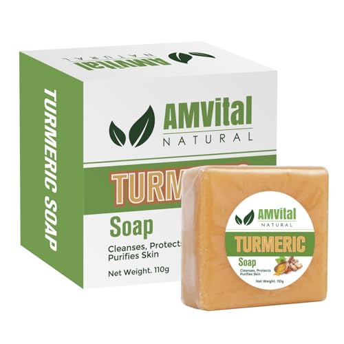AMVital Turmeric Soap Bar for Face & Body-Acne, Dark Spots, Smooth Skin, Natural Handmade Soap For All Skin Types For Men and Women(3.88 oz)