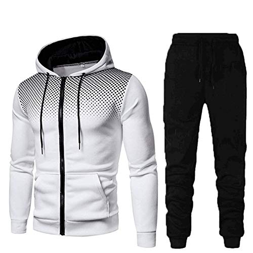 Sweatshirts for Men Color Block 2 Piece Outfits Casual Full Zip Sweatsuit Patchwork Sport Hoodies and Pants Set Navy Blue toddler Hoodie Lightweight Sweaters For Women Sweater,(B-White,XXL)