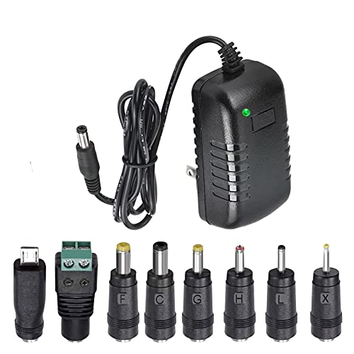 AC Adapter, 12V/2A AC DC Switching Power Supply Adapter(Input 100-240V, Output 12V 2A) with DC Connector 12V / 2A（1 Pack）