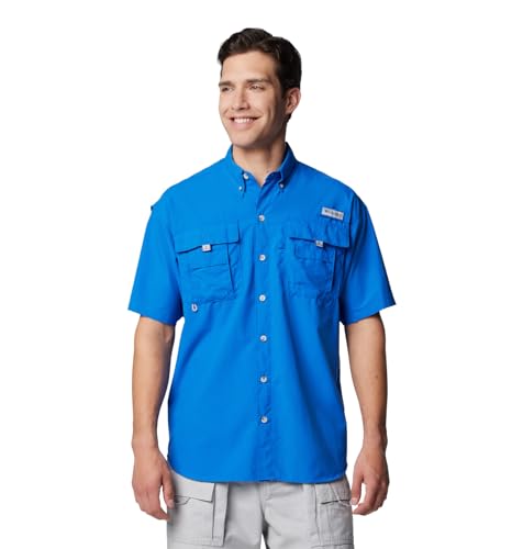 Columbia Men's Bahama II UPF 30 Short Sleeve PFG Fishing Shirt, Vivid Blue, 3X Tall