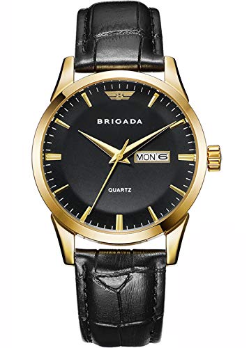 BRIGADA Men's Watches Classic Classic Gold Black Dress Watches for Men with Date Calendar, Business Casual Quartz Men's Wrist Watch Waterproof