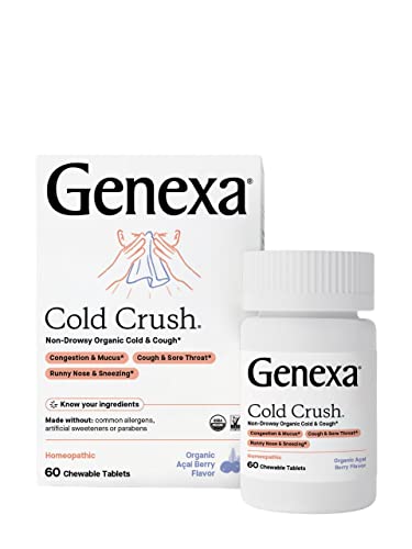 Genexa Cold Crush - 60 Tablets – Multi-Symptom Cough & Cold Remedy - Certified Vegan, Organic, Gluten Free & Non-GMO - Homeopathic Remedies