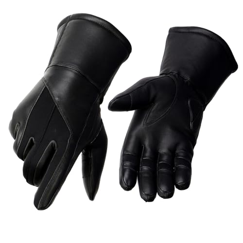 Milwaukee Leather MG7701 Women's Leather Biker Insulated Gauntlet Gloves w/i-Touch and Wiper Blade - w/Reflective Piping - Medium