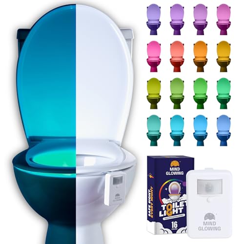 Mind-Glowing Toilet Light with Motion Sensor - Toilet Bowl Night Light with 16 Color Changing LED, 5 Stage Dimmer - Funny Gag Gifts for Men, Dad - Cool Kids Bathroom Accessories for Potty Training