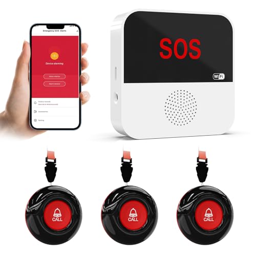 WiFi Caregiver Pager System Life Alert Systems for Seniors No Monthly Fee Call Bell for Patients at Home Fall Alert Devices for Elderly 3 SOS Call Button 1 Receiver(only Supports 2.4GHz Wi-Fi)