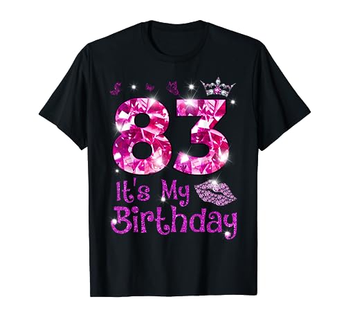 Vintage Happy 83 It's My Birthday Crown Lips 83rd Birthday T-Shirt