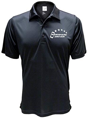 Smart People Clothing 5-Star Rideshare Driver Performance Polo, Reflective Design, Moisture Wicking. Black