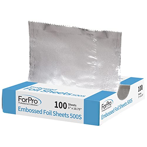 ForPro Professional Collection Embossed Foil Sheets 500S, Aluminum Foil, Pop-Up Dispenser, for Hair Color Application and Highlighting Services, Food Safe, 5' W x 10.75' L, 100-Count