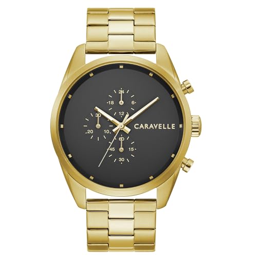 Caravelle by Bulova Men's min/Max 6-Hand Chronograph Watch, Gold-Tone Stainless Steel, 44mm (Model: 44A113)