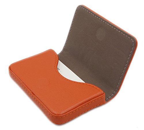 RFID Blocking Wallet - Minimalist Leather Business Credit Card Holder with Magnetic, Orange, Small