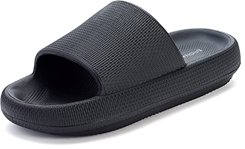 BRONAX Unisex House Slides for Women and Men Size 9 Indoor Pillow Slippers Sandals Sandles for Female Comfy Cushioning Thick Sole 40-41 Black