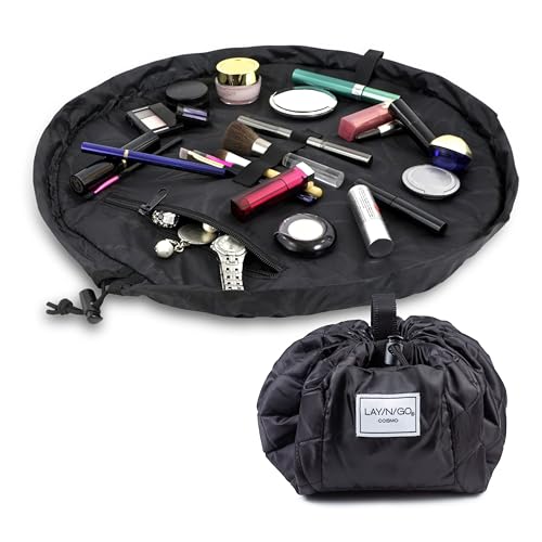 Lay-n-Go Cosmo Drawstring Cosmetic & Makeup Bag Organizer, Toiletry Bag for Travel, Gifts, and Daily Use, 20 inch, Black