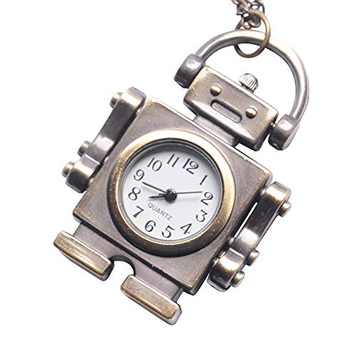 81stgeneration Men's Women's Analogue Quartz Retro Style Robot Pocket Watch Brass Pendant Necklace, 78 cm