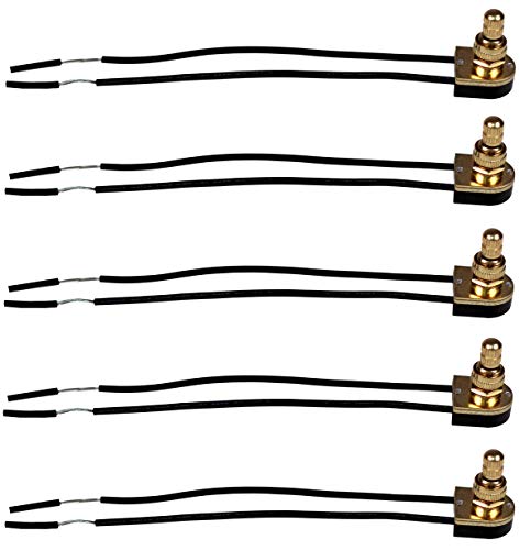 Creative Hobbies 5 Pack of Rotary On/Off Switches, Single Circuit, 3A-120V, Brass Finish, Metal Bushing with 6 Inch Wire Leads Stripped Ends