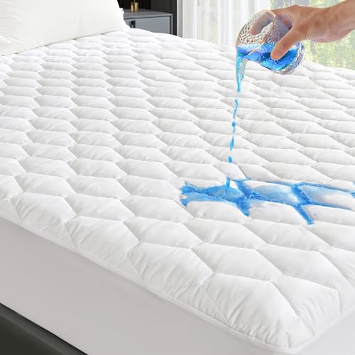 GRT Twin Mattress Protector Waterproof, 100% Waterproof Quilted Fitted Mattress Pad, Noiseless Hollow Cotton Mattress Cover, fits up to 18' Deep, Dust Proof White